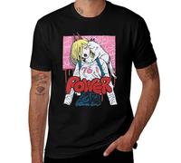 Chainsaw|Man Power Anime Comic Printed Personality Plain Maglietta da uomo, Stile nero, 3XL