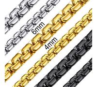 ChainsHouse 3-6mm 18-30 in Square Rolo Acciaio inossidabile/Oro 18 carati/Pistola nera/Placcato Collana a maglie Collana rotonda Cord Box Collana Uomo Donna Gioielli