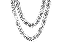 ChainsHouse Catene da collo in acciaio inossidabile Collana pesante pesante 13mm 28 pollici Catena a maglia cubana da uomo Colore argento