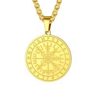 ChainsHouse Collana da uomo e da donna, con ciondolo a bussola, in acciaio inox, con ciondolo a forma di rune, catena vichinga, talismano, moneta, collana alla moda per uomini e donne, Acciaio