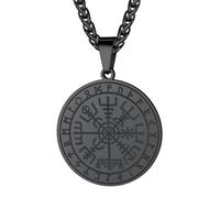 ChainsHouse Collana Uomo Catena Vichinga in Acciaio Inossidabile con Ciondolo a Bussola con Rune Placcato Argento/Oro/Nero, Gioielli Amuleto di Moneta alla Moda per Uomini e Donne