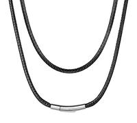 ChainsHouse Collana Uomo in Pelle Impermeabile Sintetica, 2/3MM Cordino per Collane Cuoio Nero/Marrone con Chiusura Magnetica, Collana Caucciu Uomo Donna Corda di Cera 41-76CM per Pendenti