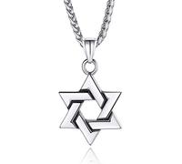 ChainsPro Collana da uomo a forma di stella di David, collana ebraica in acciaio inox, con ciondolo esagonale classico oro/argento/nero, collana israeliana, regalo per uomo, 60 cm (max) - 55 cm (min
