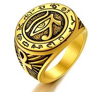 ChainsProMax Can Engrave Men Anello a croce con occhio di Ra Ankh dell'antico Egitto, misura #7-#14, acciaio inossidabile/placcato oro/nero (invia confezione regalo), Metallo, Nessuna pietra preziosa