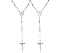 ChainsProMax Collana rosario da donna, con scritta in lingua inglese "Virgin Mary/San Cristoforo/San Michele", Acciaio inossidabile, Nessuna pietra preziosa