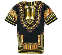 CHAINUPON African Dashiki Camicia in cotone Unisex Tribal Festival Boho Hippie Caftano, nero giallo, S