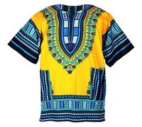 CHAINUPON, camicia africana dashiki in cotone, fantasia tribale, ideale per festival, anni 60's 70's, hippie, caftano, Giallo, L