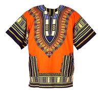 CHAINUPON Camicia Africana Dashiki in Cotone, Stile Tribale, Festival, Boho, Anni 60's 70's, Hippie, Kaftano, Arancione, M