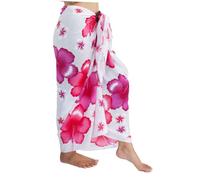 CHAINUPON Pareos - Pareos da donna, copricostume da bagno lungo trasparente, Fiore Bianco Rosa, [One-size-fits-most]