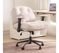 Chairist Sedia Criss Cross con braccioli regolabili, sedie da ufficio con gambe incrociate con ruote e seduta larga, sedia girevole moderna per casa e ufficio, beige