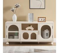 chairus Credenza Ingresso in MDF con 4 Scomparti Credenza Basso con 2 Ante in Vetro Tavolino Contenitore da Salotto con Gambe in Legno per Soggiorno/Camera da Letto/TV, Bianco
