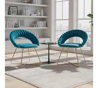 chairus Set di 2 Poltroncine Imbottite in Velluto Poltrona Moderna Design con Gambe in Metallo Oro Poltrone da Salotto per Camera da Letto/Soggiorno, Blu