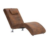Chaise Longue con cuscino, colore marrone, effetto pelle scamosciata, ergonomica, imbottita, con gambe in acciaio zincato, 144 x 59 x 79 cm, per soggiorno, camera da letto, lounge, comodo lettino