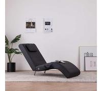 Chaise Longue Massaggiante con Cuscino Nero Ecopelle Ergonomica Regolabile Lettino Imbottito con Funzione Riscaldante 144x59x79cm con Telecomando, Robusto Divano per Soggiorno e Angolo Lettura