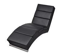 Chaise Longue nera in ecopelle con imbottitura e schienale, regolabile ed ergonomica, sdraio relax per soggiorno, camera da letto, angolo lettura, lounge interno, comodo letto da giorno