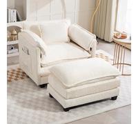 Chaise longue oversize da 101,6 cm, per interni, con ottomana in soffice ciniglia bouclé, imbottita in peluche, con cuscino spesso e braccioli, poltrona d'accento per soggiorno e camera da letto