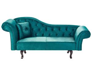 Chaise Lounge retrò a sinistra in velluto con cuscino verde smeraldo Lattes II