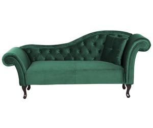 Chaise Lounge Stile Retrò Lato Destro Velluto Verde Scuro Lattes