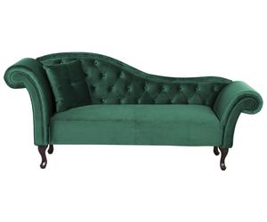 Chaise Lounge Stile Retrò Lato Sinistro Velluto Verde Scuro Lattes