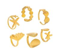 CHAKAE 6PCS Hot Day Beach Holiday Jewelry Open Joint Rings Starfish Shell Design Robusto Lega Anelli Regolabili Set Regalo Lega Resistente Allergia Impilabile, Misura unica, come descritto, come