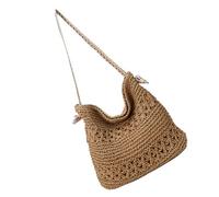 CHAKAE Borsa da spiaggia ergonomica in paglia per le donne borse da viaggio per vacanze borsa a tracolla per viaggi o uso quotidiano borsa di paglia dal design spazioso, cachi, One Size