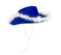 CHAKAE Cappello da sole blu con bordo piumato cappello a tesa larga per occasioni speciali e uso quotidiano Cosplay evento testa accessori musica festival