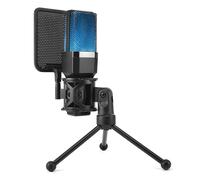 CHAKAE Microfono a condensatore versatile con supporto, facile da usare, microfono da tavolo per podcasting di gioco e computer per conferenze online con illuminazione