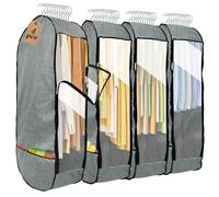 Chakera - Sacchetti per abiti da 127 cm, grandi, traspiranti, per armadio, con soffietto da 25,4 cm, copertura trasparente per abiti e maglioni con doppia cerniera, confezione da 4, colore: grigio