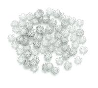 CHAKEUZND Perline di Perle finte Tinte, Confezione da 100 copriperline in Metallo Cavo Multicolore 8-10 mm for la creazione di Gioielli Fai Te(Rhodium,8mm)