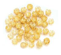 CHAKEUZND Perline di Perle finte Tinte, Confezione da 100 copriperline in Metallo Cavo Multicolore 8-10 mm for la creazione di Gioielli Fai Te(Gold,10mm)