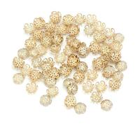 CHAKEUZND Perline di Perle finte Tinte, Confezione da 100 copriperline in Metallo Cavo Multicolore 8-10 mm for la creazione di Gioielli Fai Te(KC Gold,8mm)