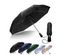 Chakipee Ombrello Pieghevole Pioggia da Viaggio Antivento - Ombrelli Portatile Motivi a Strisce per Uomo Automatico Apri Chiudi, Rivestimento in 210T Apertura 97 cm 8 ossa
