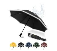 Chakipee Ombrello Pieghevole Pioggia da Viaggio con strisce riflettenti - Ombrelli inverso Portatile per uomo e donna Automatico Apri Chiudi, Rivestimento in 210T Apertura 105 cm 8 Stecche, nero