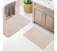 chakme Set di 2 tappetini da bagno, morbidi tappetini da bagno in memory foam, antiscivolo, lavabili, set di tappeti da bagno, per WC, doccia e vasca da bagno, beige