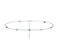 Chakra - Collana girocollo in argento Sterling con 7 chakra, estiva, da spiaggia, ideale come regalo di Natale, per donne, donne, fidanzate, 13 + 3 pollici, 13+2, Argento sterling, Zirconia cubica