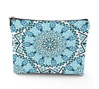 Chakra, trousse da viaggio per il trucco, con icone colorate, chakra principali, da donna, grande, organizer per trucchi in lino, borsa da toilette, multicolore, 17,8 x 22,9 cm, Blu Bianco_33, Taglia