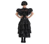Chaks - abito da ballo del mercoledì, costume per bambini, abito e cintura in nero, vestito per Halloween e carnevale