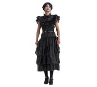 Chaks - Abito da ballo Wednesday Addams con volant per donna | Costume ufficiale di Mercoledì, completo a 2 pezzi con abito e cintura per Halloween, Carnevale e cosplay