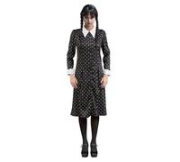 Chaks - Abito da donna Wednesday Addams, look gotico nero | Costume ufficiale di Mercoledì, abito con colletto bianco per Halloween, Carnevale e feste a tema
