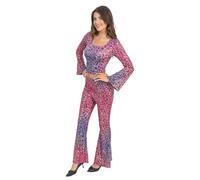 Chaks - Abito da festa da donna, 2 pezzi, top e pantaloni a zampa con motivo leopardato, costume per carnevale, festival e feste