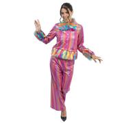 Chaks - Abito glitterato da donna, 2 pezzi, con giacca e pantaloni effetto metallizzato e pelliccia sintetica, costume per carnevale e festival