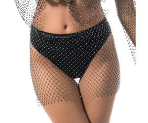 Chaks - Abito in rete glitterata da donna nero, look trasparente con strass come copricostume per festival, spiaggia e feste