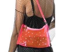 Chaks - Borsa a tracolla rosa trasparente, borsa da festival con strass, piccola borsa da donna, carnevale, festa, discoteca
