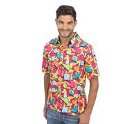 Chaks - Camicia da uomo anni '90, camicia retrò a maniche corte colorata