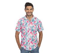 Chaks - Camicia Hawaiana da Uomo, Camicia con Motivo Ibisco in Rosa Acceso