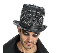 Chaks - Cappello a cilindro per uomo in nero, design ragnatela, accessori per costumi cupi per Halloween e Carnevale