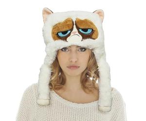 Chaks - Cappello da animale Grumpy Cat in peluche per adulti, copricapo con zampe per carnevale, festa a tema