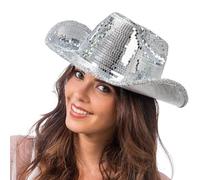 Chaks - Cappello da cowboy con effetto glitter, copricapo per discoteca, carnevale, festival e addio al nubilato