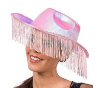 Chaks - Cappello da cowboy olografico con frange, accessorio western