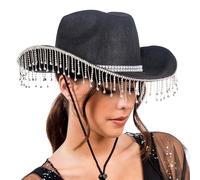 Chaks - Cappello da cowgirl donna con frange di strass, cappello da cowboy per carnevale, accessorio per festival
